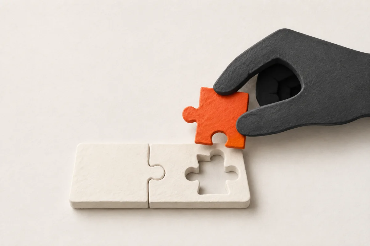 A hand fits an orange extension piece into a matching platform.